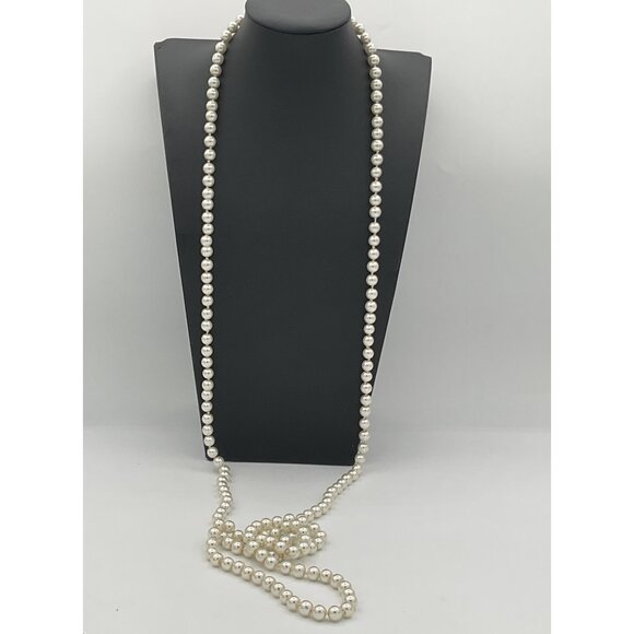 Double Strand Faux Pearl Necklace 29" Long - Picture 3 of 5